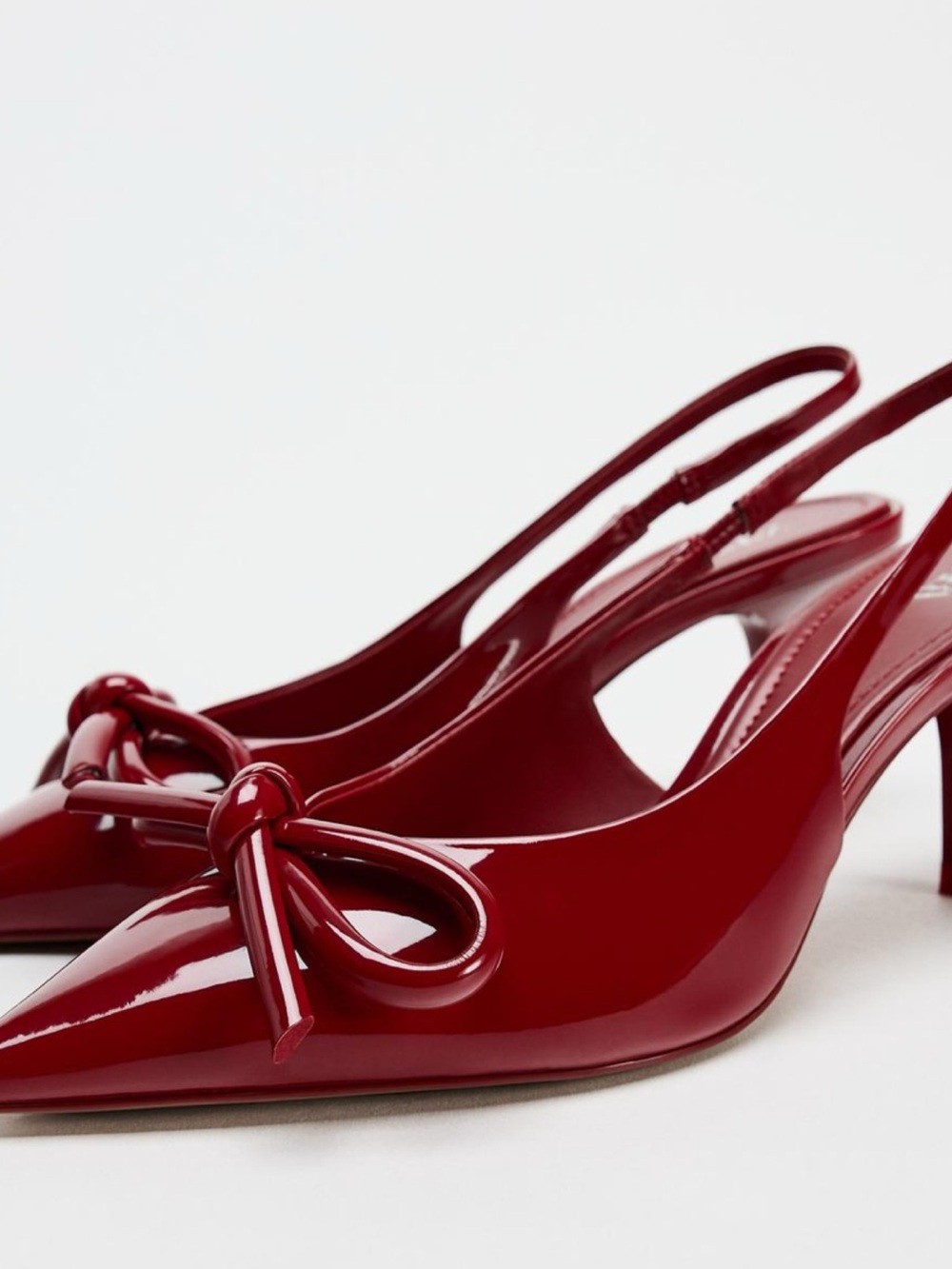 Zara Cherry Patent Slingback Knot Pointed-Toe Heels
